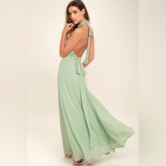 Lulus First Comes Love Sage Green Maxi Dress Women’s Size Small - Picture 3 of 7